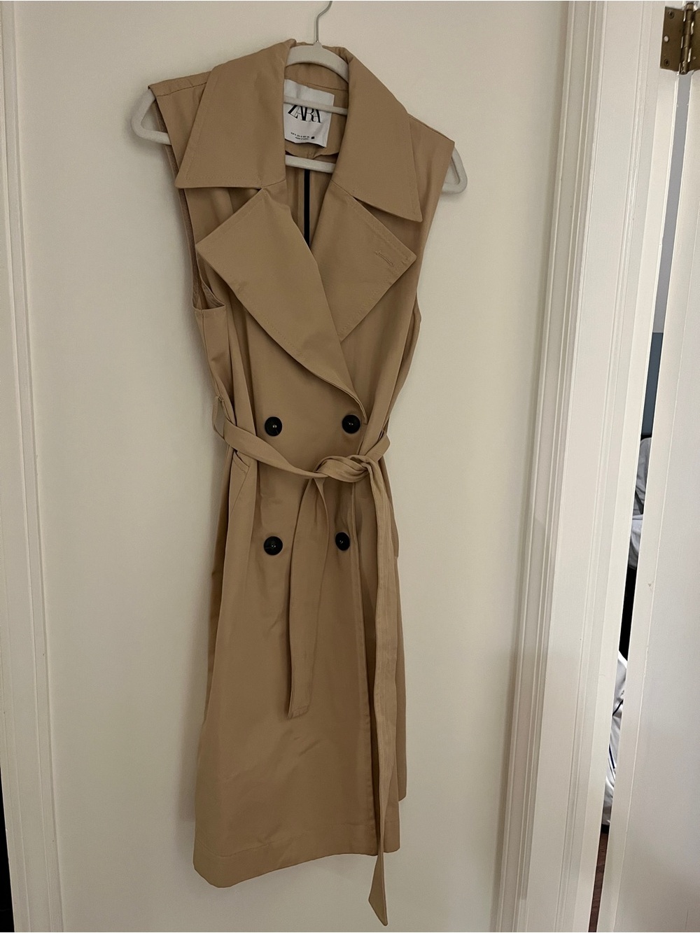Zara Camel Sleeveless Trench Dress Vest Belted Double Breasted [SIZE SMALL]